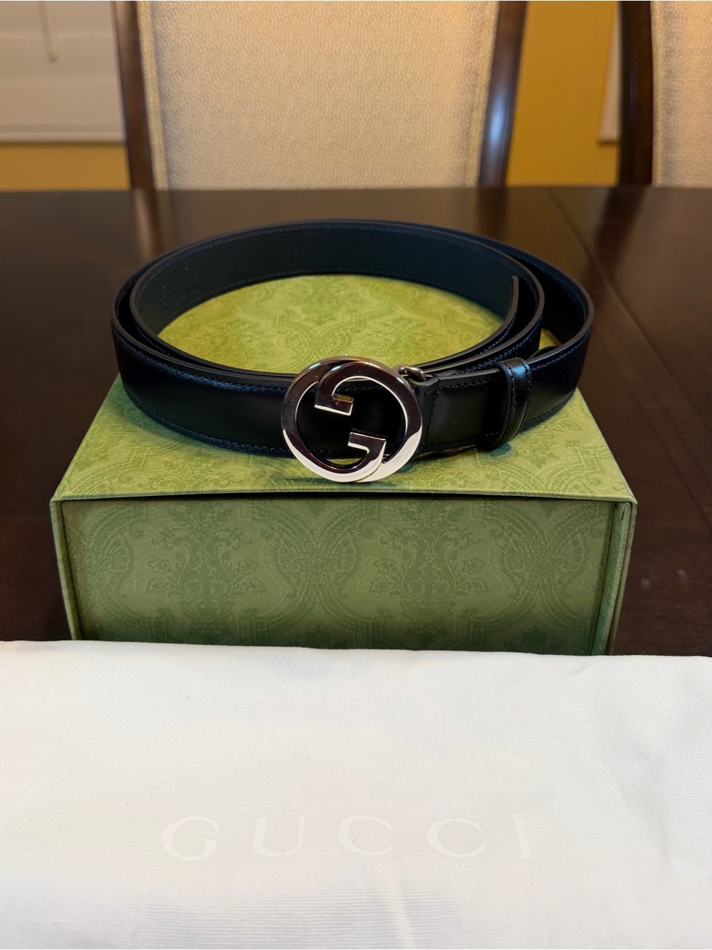 New Gucci GG Logo Buckle Black Belt Size 46 / 115 cm Fits a Waist 42 - 46